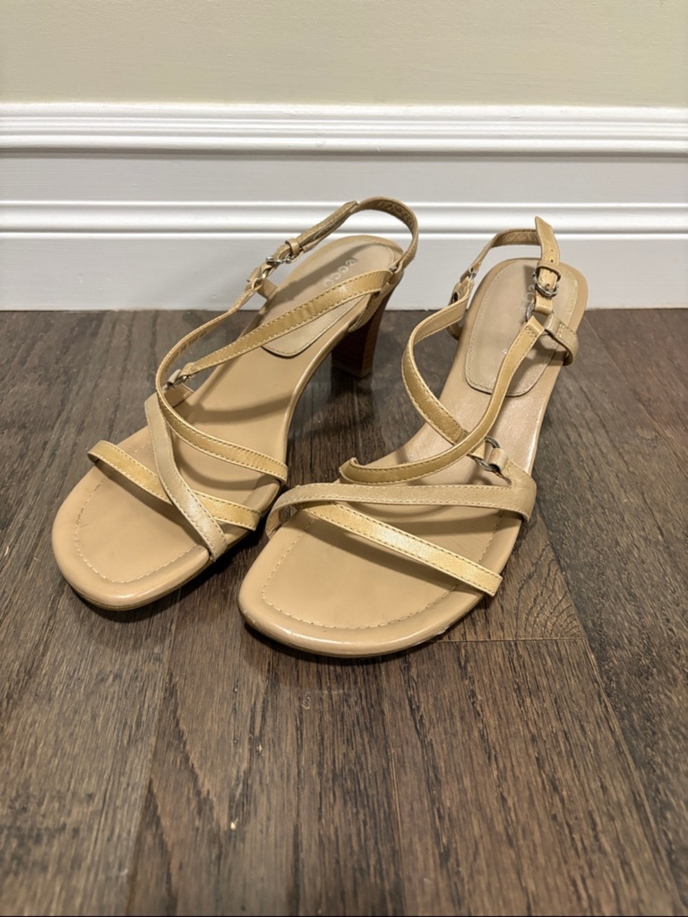 Ecco Tan Strappy Heel Sandals